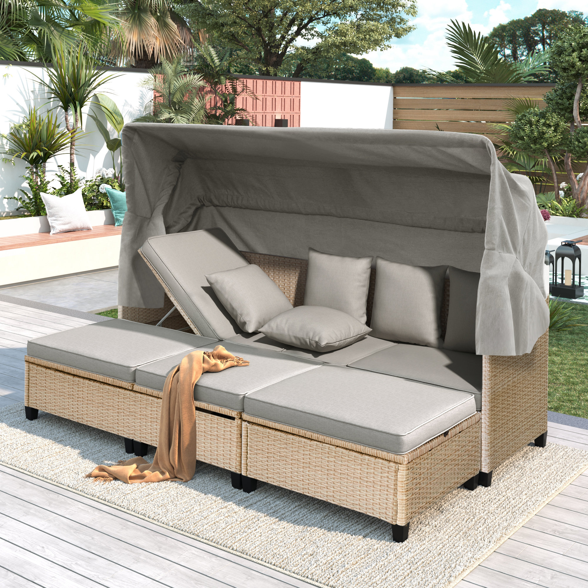 Bay Isle Home™ 45.33" Wide Wicker Outdoor Patio Daybed With Canopy